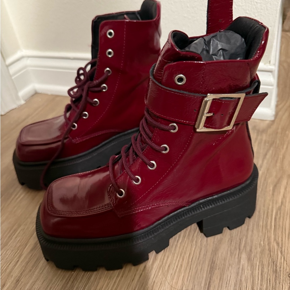 Women's Red Lace-Up Boots